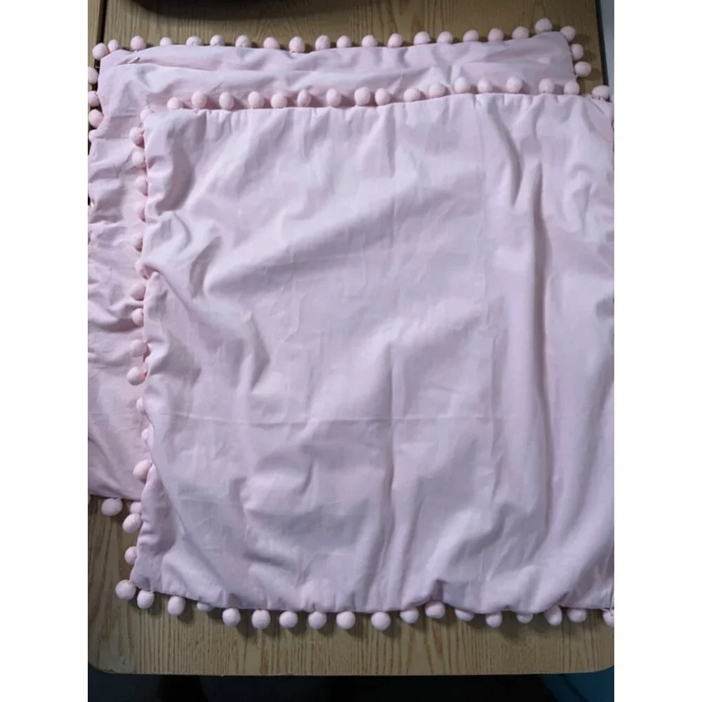 New Bundle of 2 Velvety Feel Pillow Cushion Covers with Tassels Lt Pink 22